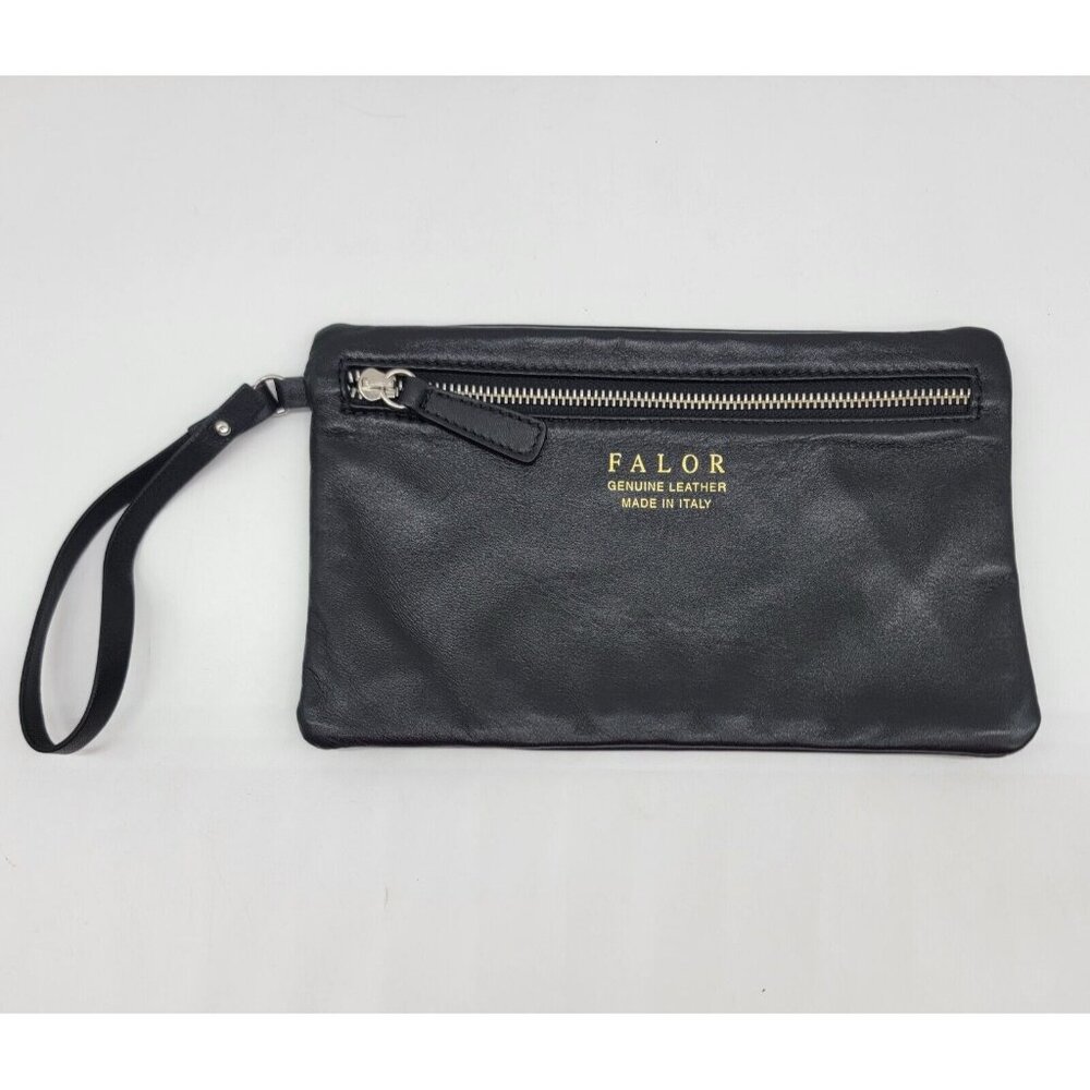 NWOT Falor Wristlet Genuine Italian Leather Bag Super Soft Black Leather
